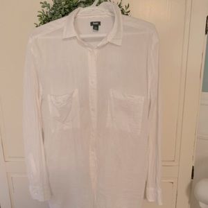 Roots white cotton button down shirt